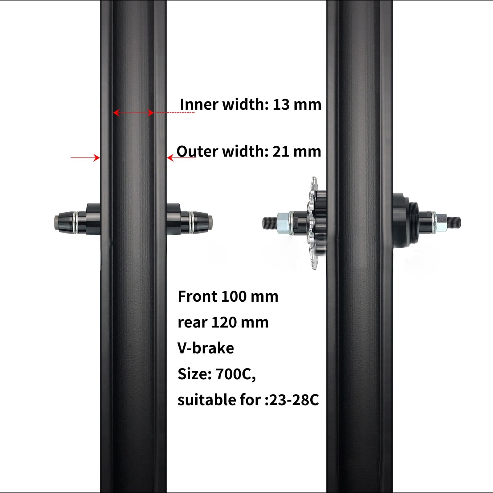 700C Magnez 5-ramienne koła czarne koła koła zębate rower ze stałą zębatką V hamulec 120mm przód i tył do opon 700 * 23-28C