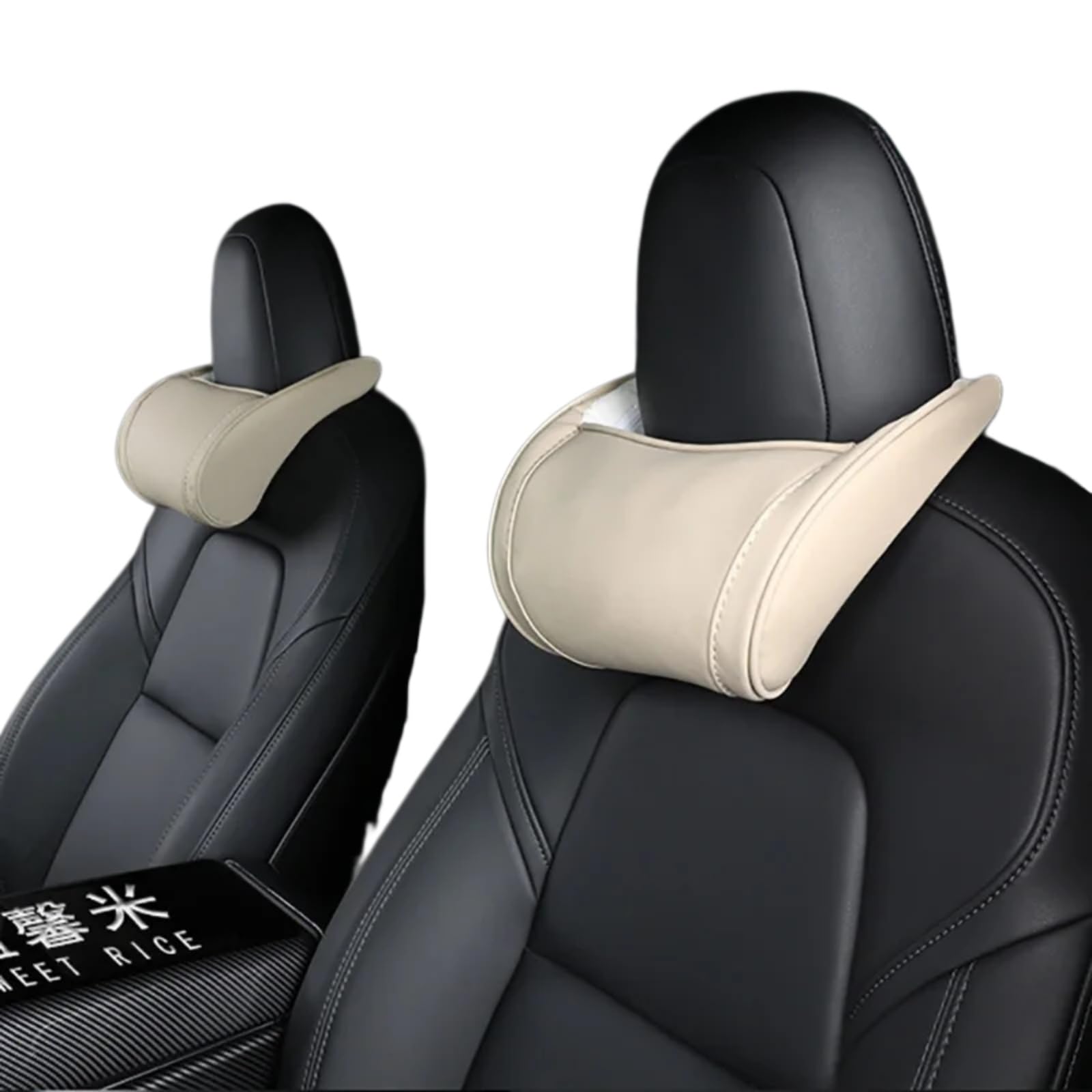 Cuscino Auto, Lombare del Collo Dell'auto Poggiatesta E Compatibile, Supporto Posteriore in Pelle Schiuma di Memoria-Coffee-2 PCS