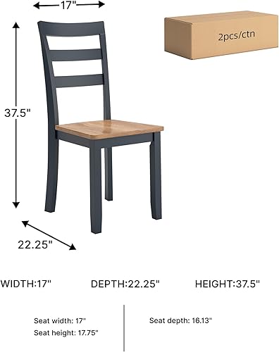 Miniatura 3 de Signature Design by Ashley Gesthaven - Juego de 2 sillas de comedor con marco de madera maciza, color azul y natural
