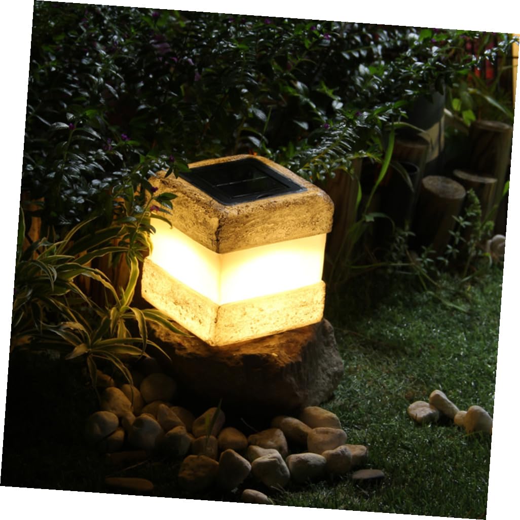 Lampada Solare a Pietra Bianca in Plastica per Giardino Esterno