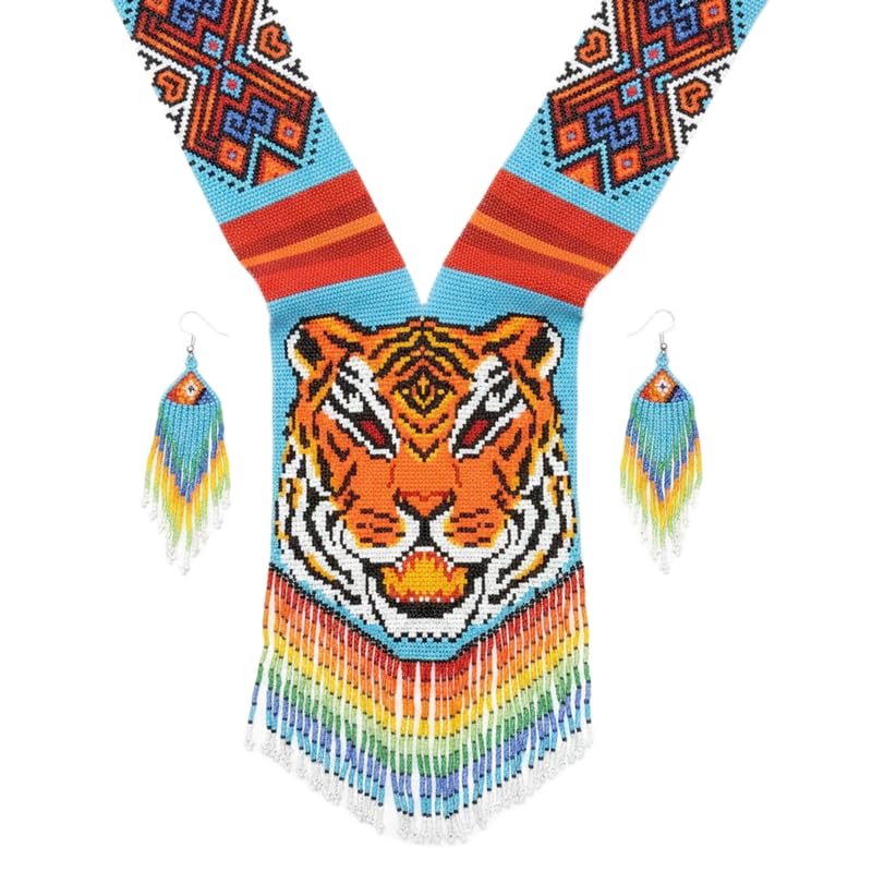 Collar y pendientes Tiger Ukrainian Gerdan artesanales de cuentas LKBEADS 1