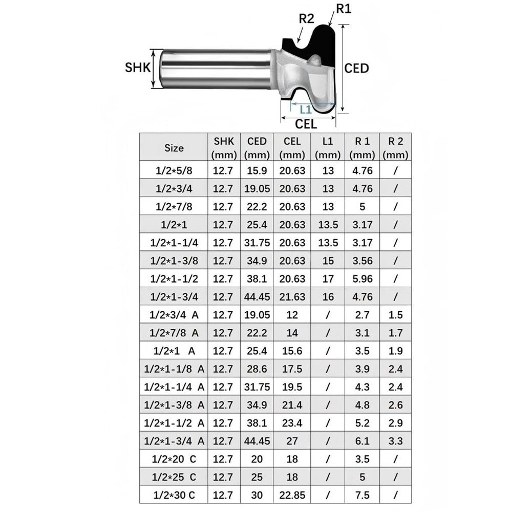 Punta for fresa for unghie ad arc0 diamantato PCD da 1 pezz0, fresa CNC for maniglia del cassetto deII'armadio(12x19.05mm)