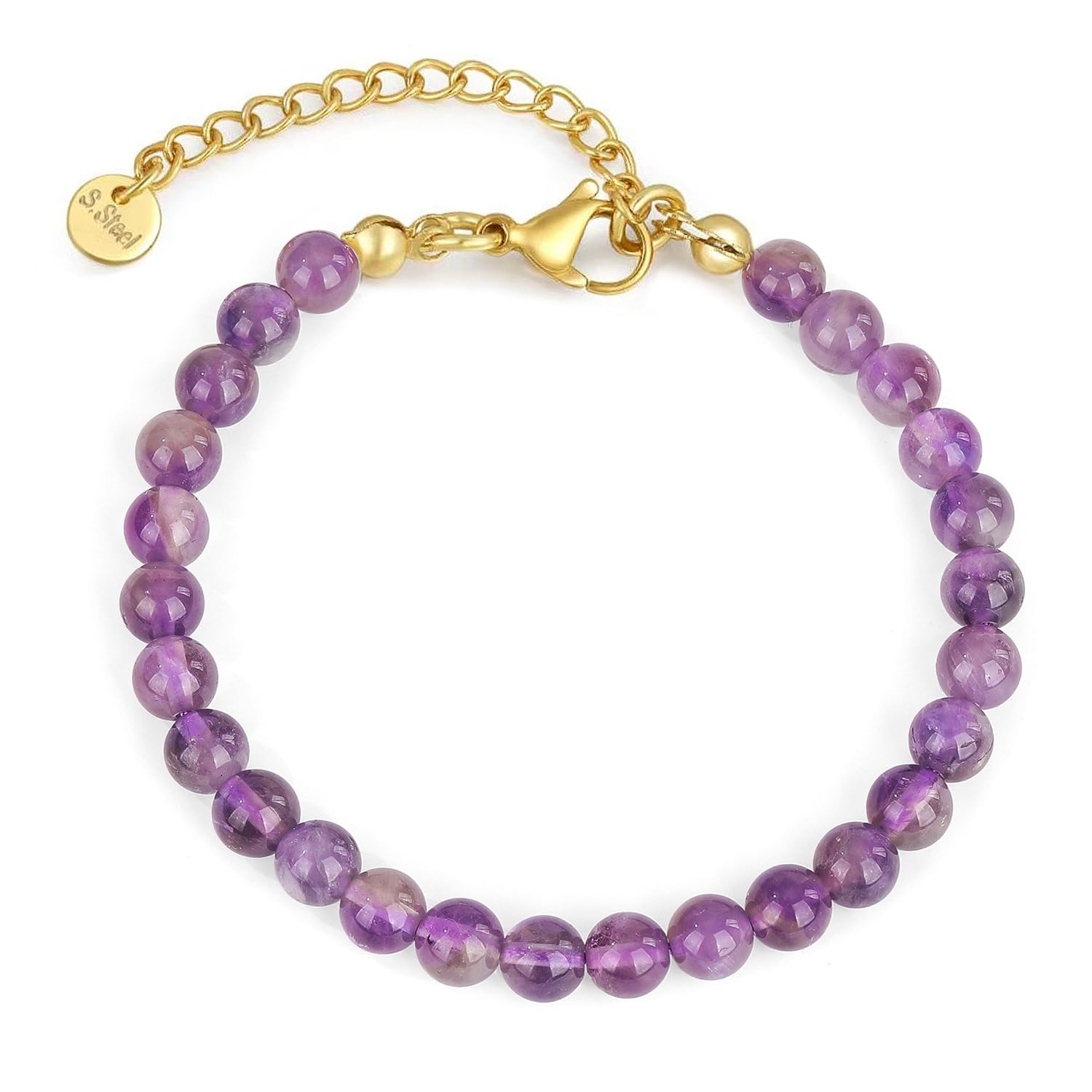 Crystal Vibe Amethyst Bracelet for Women With Stainless Steel Lobster Clasp – 6mm Beaded Bracelets For Women - Amethyst Crystal Bracelet for Inner Peace & Spiritual Growth – Gifts for Women