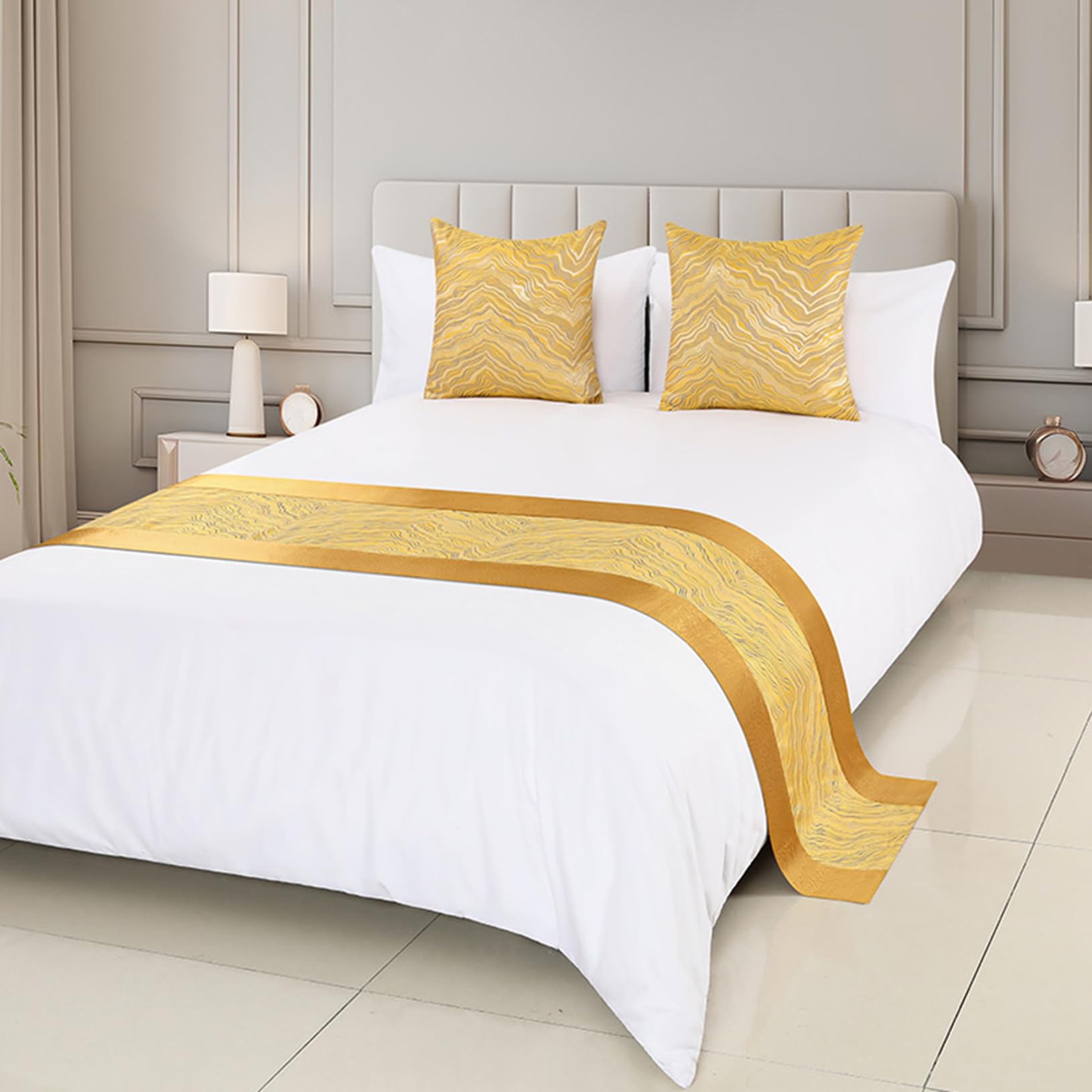 Polyester Bed Runner, Gold Jacquard Bed Throw Bedspread Cover Bed Scarf End Mat for Hotel Bedroom, Gold for 1.5m Bed 50*210cm