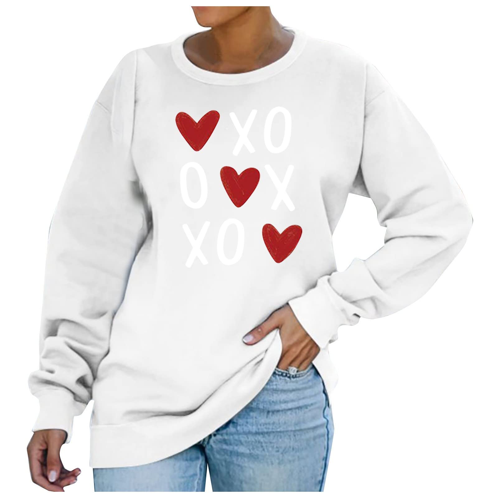 Valentine's Day Women’s Long Sleeve T Shirt Love Print Pullover Crew Neck Loose Comfy Casual Loose Swaetshirts Tops