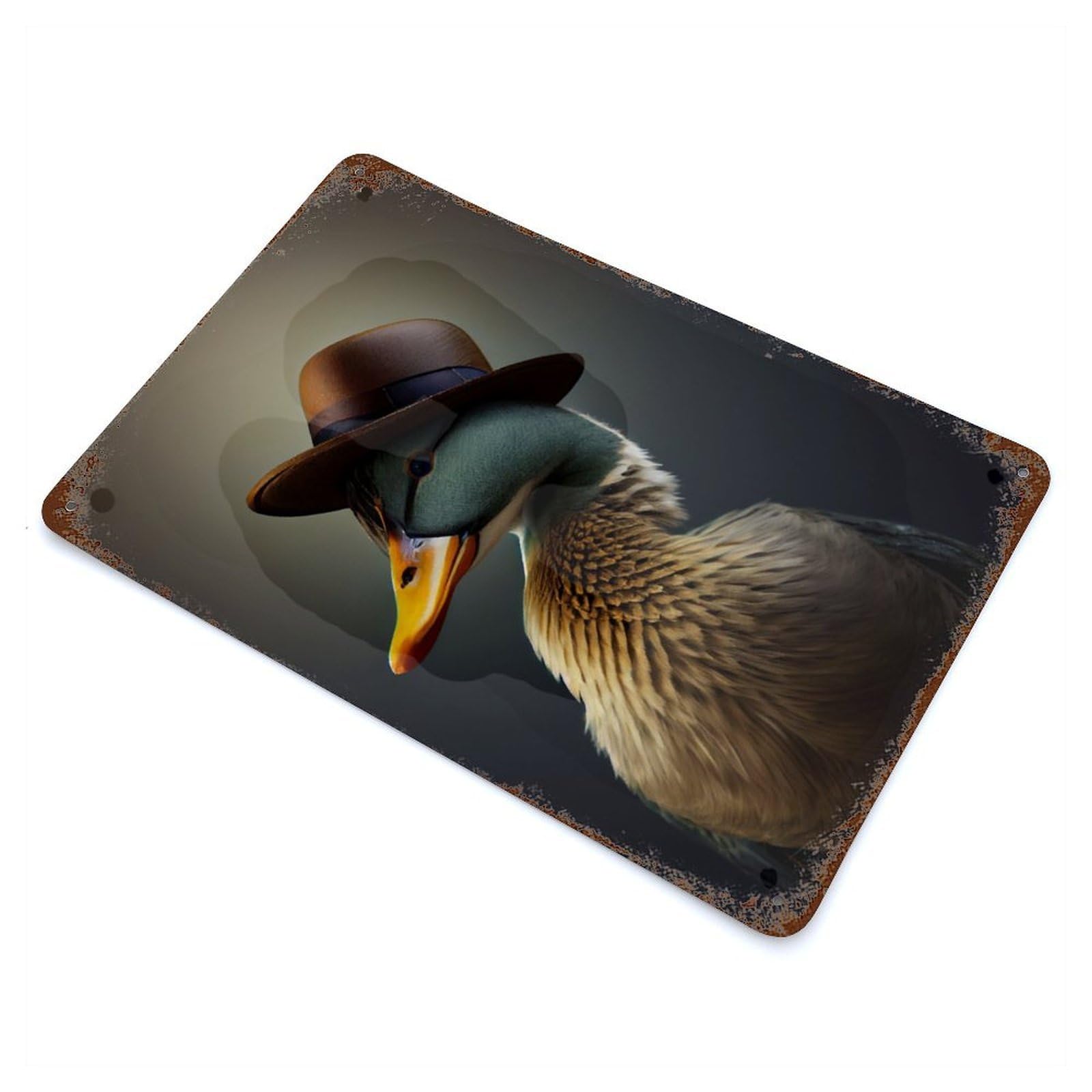 Duck Hat Rustic Tin Plaque 11.8"x7.9", Ideal for Shed, Workshop And Garage Wall Decor