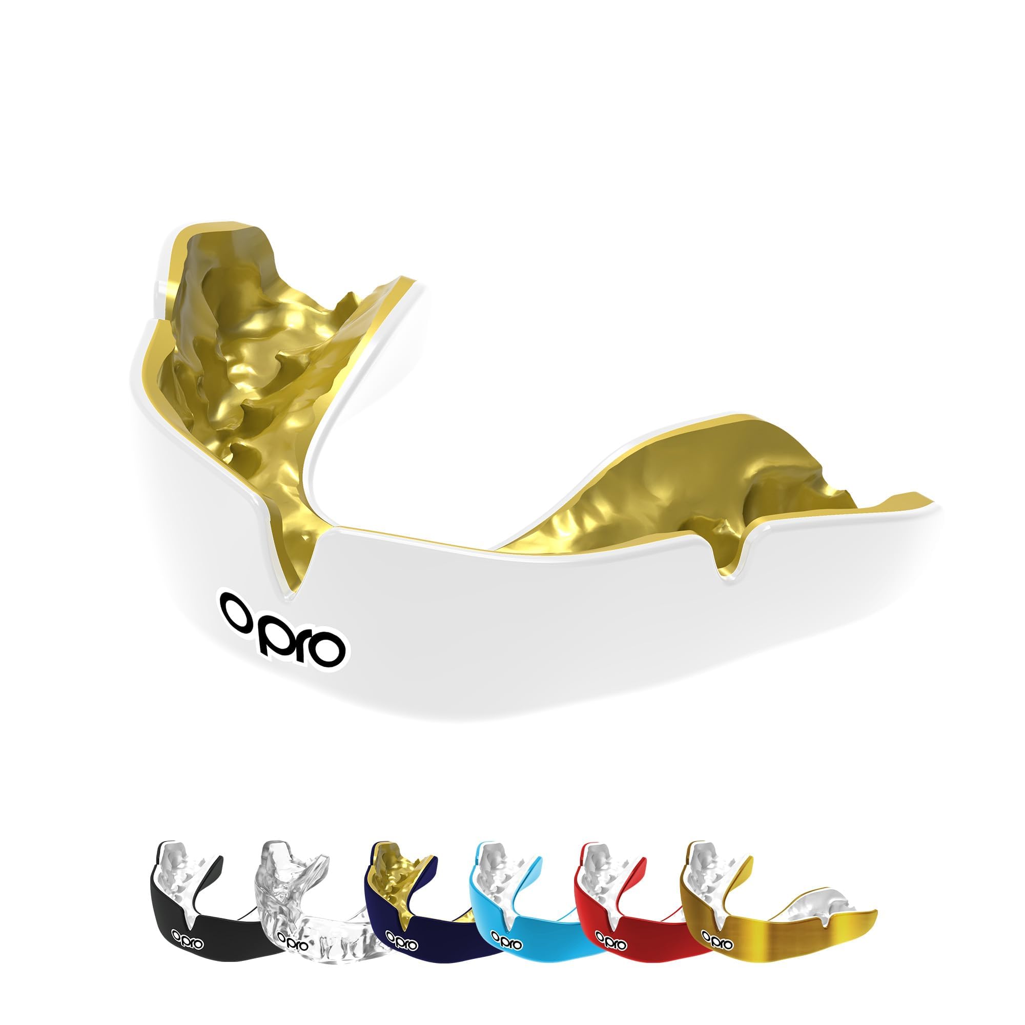 OPRO Instant Custom Fit Moldable Mouth Guard, Multi-Layer, White/Gold