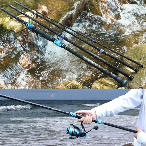 Yun Nong Surf-Angelrute – 4-teilige tragbare Reiserute, MH/H Power, Kohlefaser – 3,05 m/3,35 m/3,66 m/4,57 m für Salzwasser-Spinning