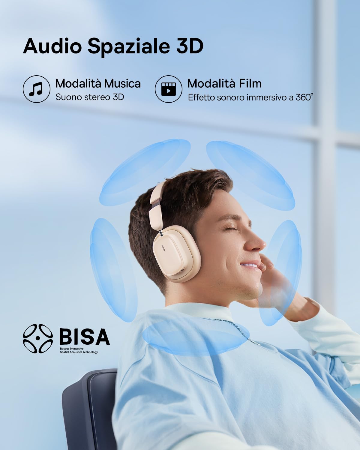 Baseus Noise Cancelling Cuffie Over Ear, ANC con suono Hi-Res LHDC, suono 3D, fino a 100 ore di durata della batteria, microfono ENC, cuffie Bluetooth 5.3 senza fili pieghevoli