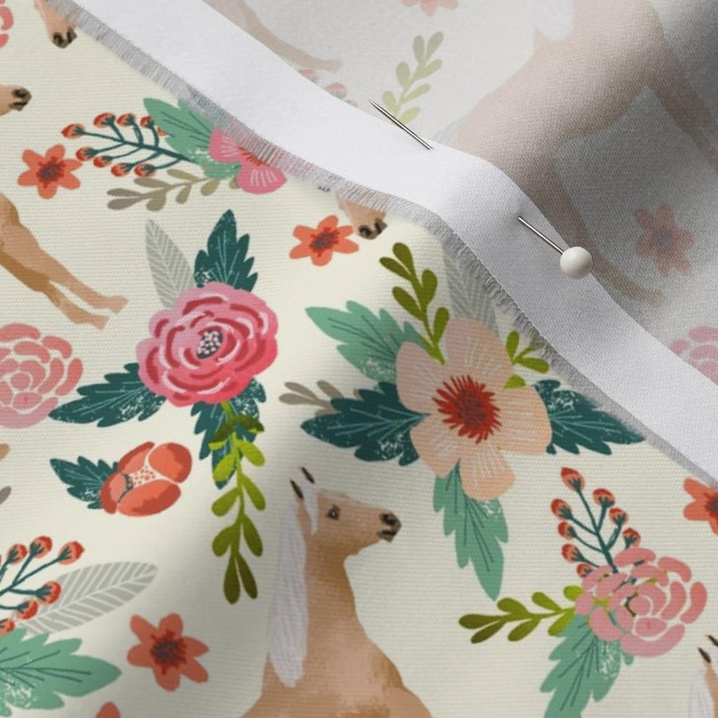 Spoonflower Fabric - Horse Florals Horses Cream Floral Pony Ponies Breed Printed on Organic Cotton Sateen Fabric by The Yard - Sewing Quilting Apparel Home Decor
