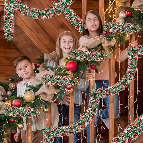 Image of 70 Ft Christmas Tinsel Garland Metallic Tinsel Twist Garland Glitter Christmas Tree Hanging Decorations New Year Party Birthday Holiday Indoor Outdoor Supplies (Mix 1)