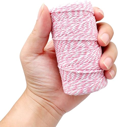 Vista 47 de Guita de regalo roja y blanca cuerda de vacaciones 328 pies de algodón panaderos cordel de artesanía de Navidad cuerda de embalaje duradera Rojo