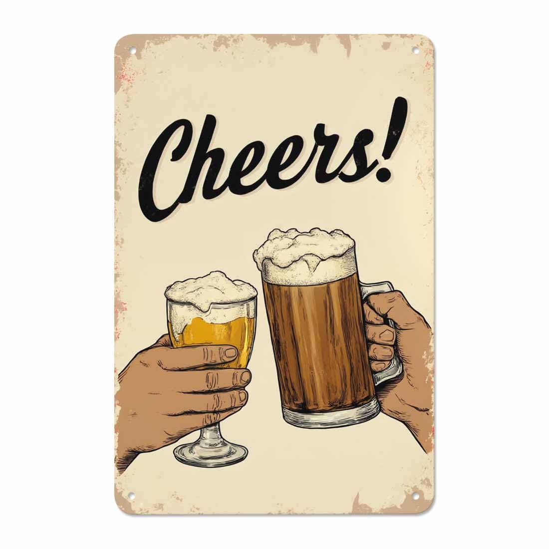 AOYEGO Beer Tin Sign,Cheers Hand Bar Glass Celebration Cup Full Liquid Drinks Vintage Metal Tin Signs for Cafes Bars Pubs Shop Wall Decorative Funny