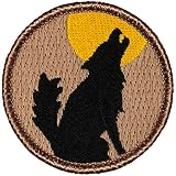 Coyote Silhouette (Black) Patrol Patch - 2' Diameter Round Embroidered Patch (Iron-on)