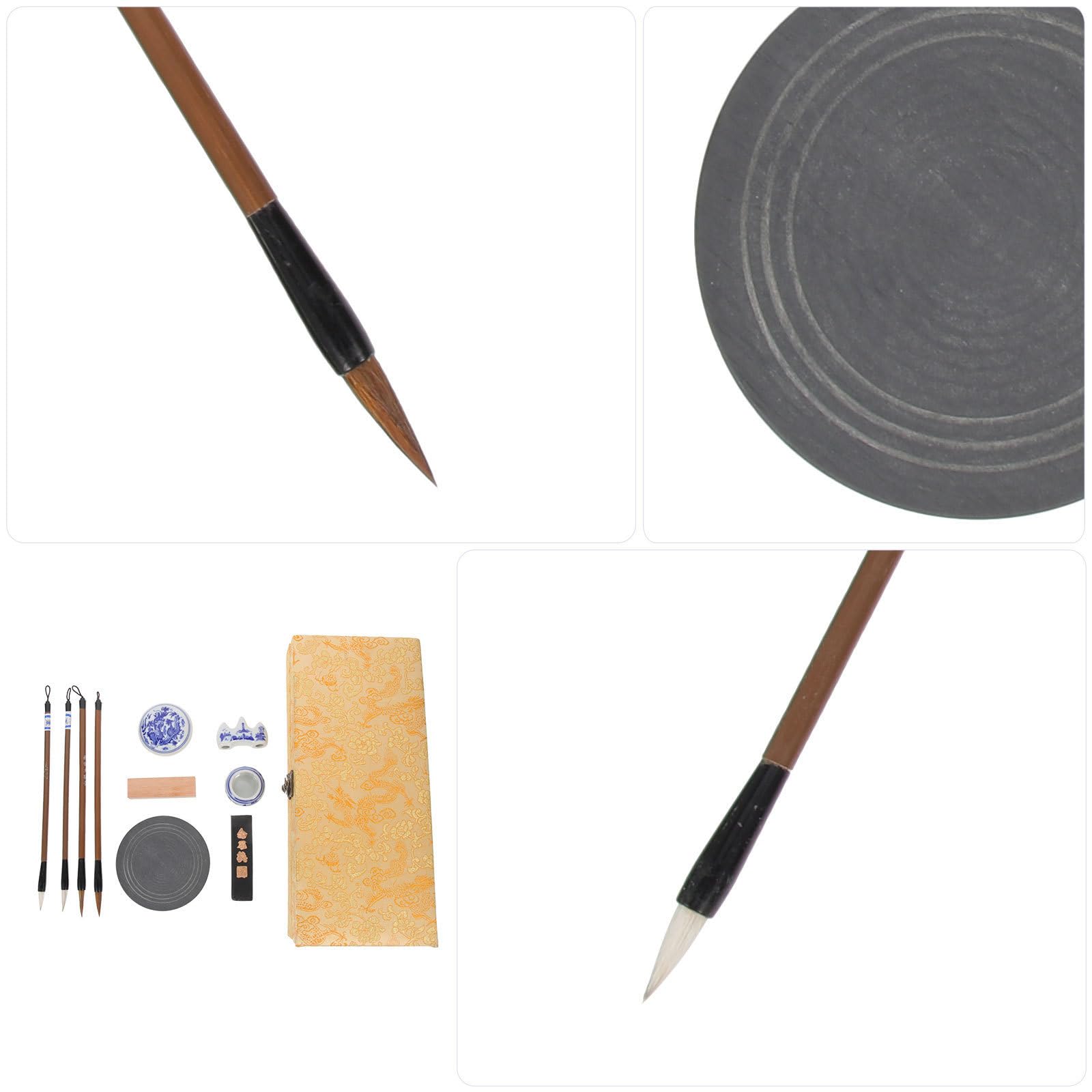 STOBAZA Traditionelles Satz mit Vier Schätzen für Kalligraphie Anfänger Inklusive Tuschepinsel Tuschestein und Rundem Holzpinsel Glatte Oberfläche Sicher für Schüler und Künstler Beim
