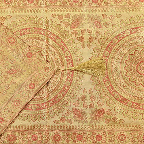 Image of Diwali Decor Brocade Jacquard Silk Table Runner Long Runner for Dinning & Centre Table Mandala Print 72 x 16 Inches (Gold)