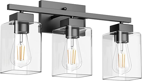 Miniatura 2 de PARTPHONER Lámparas de baño de 3 luces, luces modernas de tocador negro mate, accesorios de iluminación de baño sobre espejo, apliques de pared de
