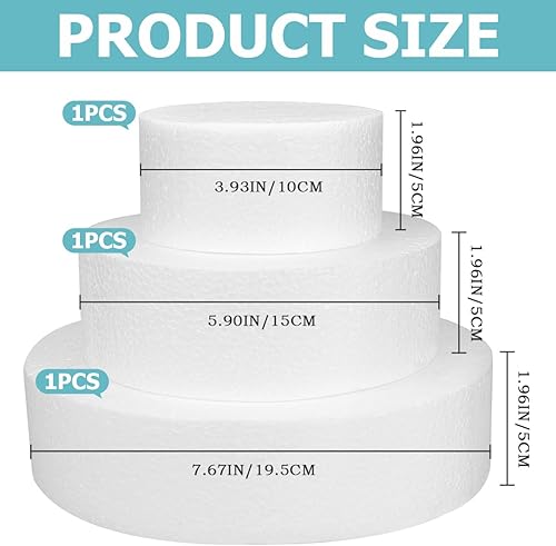 Miniatura 2 de DOERDO DD Juego de maniquíes redondos de espuma de 6 pulgadas de alto, 3 niveles, modelos de tartas falsas, juego de maniquí de pastel falso blanco