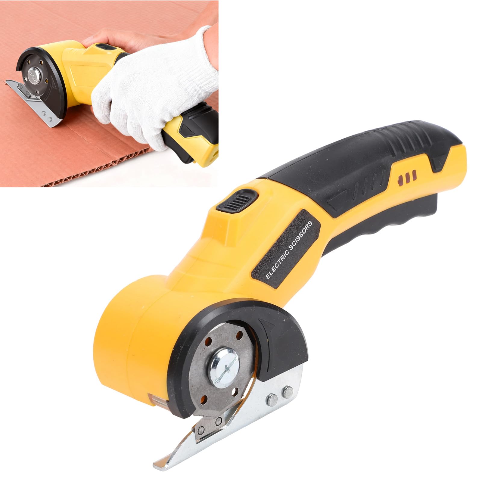 Taglierina Elettrica per Cartone, Taglierina Elettrica Senza Fili per Scatole, Forbici Ricaricabili per Tessuti con Doppi Interruttori di Sicurezza Luce a LED per Tappeti (con 2 lame)