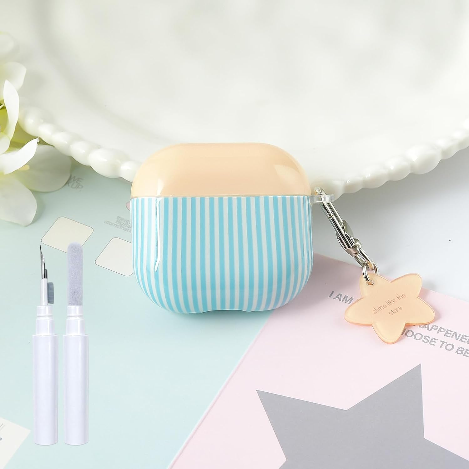 for AirPods 4 Case Striped Aesthetic Cover -Blue Stripes