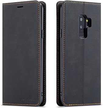 QLTYPRI for Samsung Galaxy S9 Plus Case, Premium PU Leather Cover TPU Bumper with Card Holder Kickstand Hidden Magnetic Adsorption Shockproof Flip Wallet Case for Samsung Galaxy S9 Plus - Black