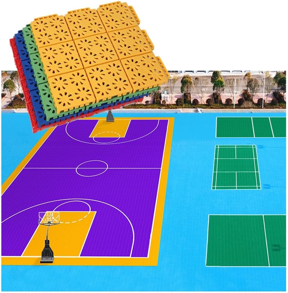 Floor Tiles 25Cm Basketball Court Outdoor Waterproof Sports Flooring Tiles,Modular Interlocking Floor Tiles,Weatherproof/Durable/Quick Installation,Red,16PCS