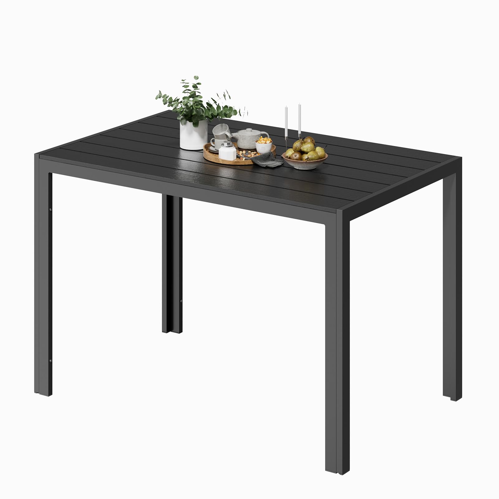 UDPATIO Tavolo da Giardino in Alluminio, 110x70x74 cm Tavolo da Esterno Rettangolare con Venatura Legno, 4-6 Posti, Resistente alle Intemperie per Terrazza e Balcone, Nero + Grigio Scuro
