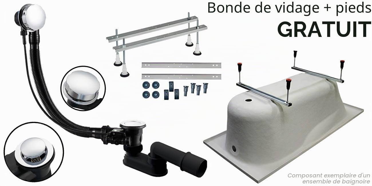 BADLAND Baignoire Originale D'angle 170 x 75 cm Gauche en Acrylique - Kit Complet Avec Tablier, Siphon, Design Moderne, Bonde Chromée, Pour 2 Personnes