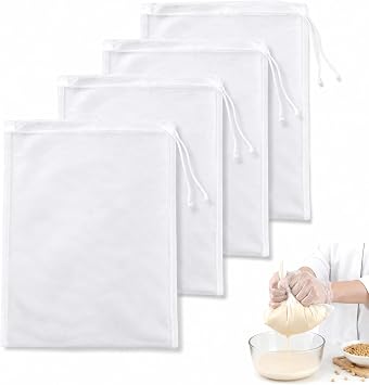 Cheese Cloths for Straining   4-Pack Reusable Muslin Straining Bags and Cloths, Perfect for Nut Milk, Yogurt, Almond, Soy, and Oat Milk