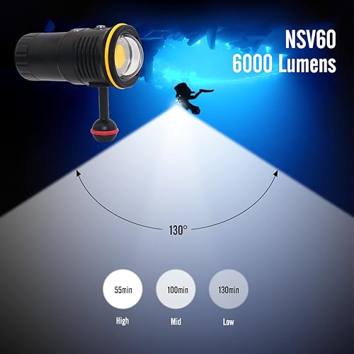 Miniatura 4 de Linterna de buceo NSV60 de 6000 lúmenes de alto CRI90 luz de buceo con carga de ayuno 328.1 ft impermeable de video antorcha para bajo el agua