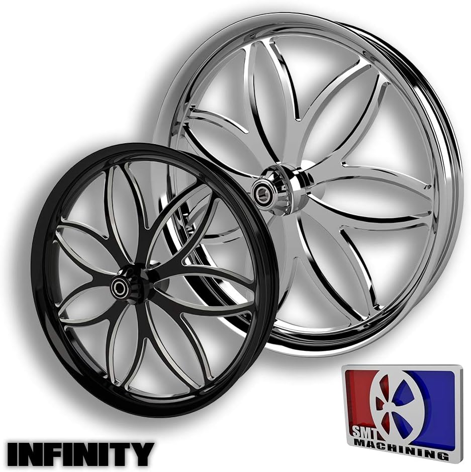SMT Machining 26 Black Contrast Cut Infinity Wheel for 2008-2018 Harley Bagger Models with 11.8” Single Rotor & ABS Compensation Bearing