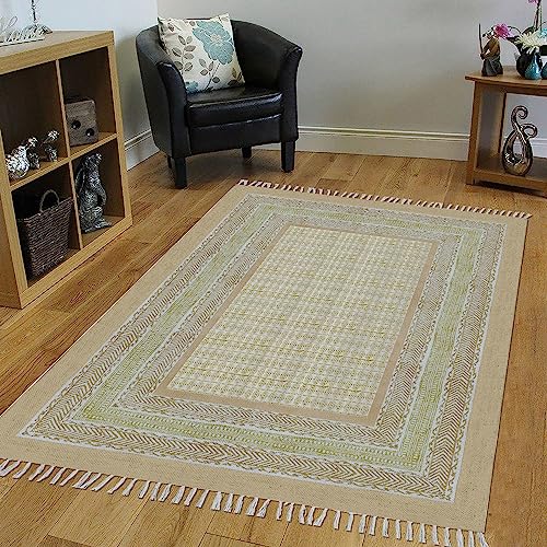 Tapis indien en coton lavable de 0,6x3 m motif géométrique beige marron - 3