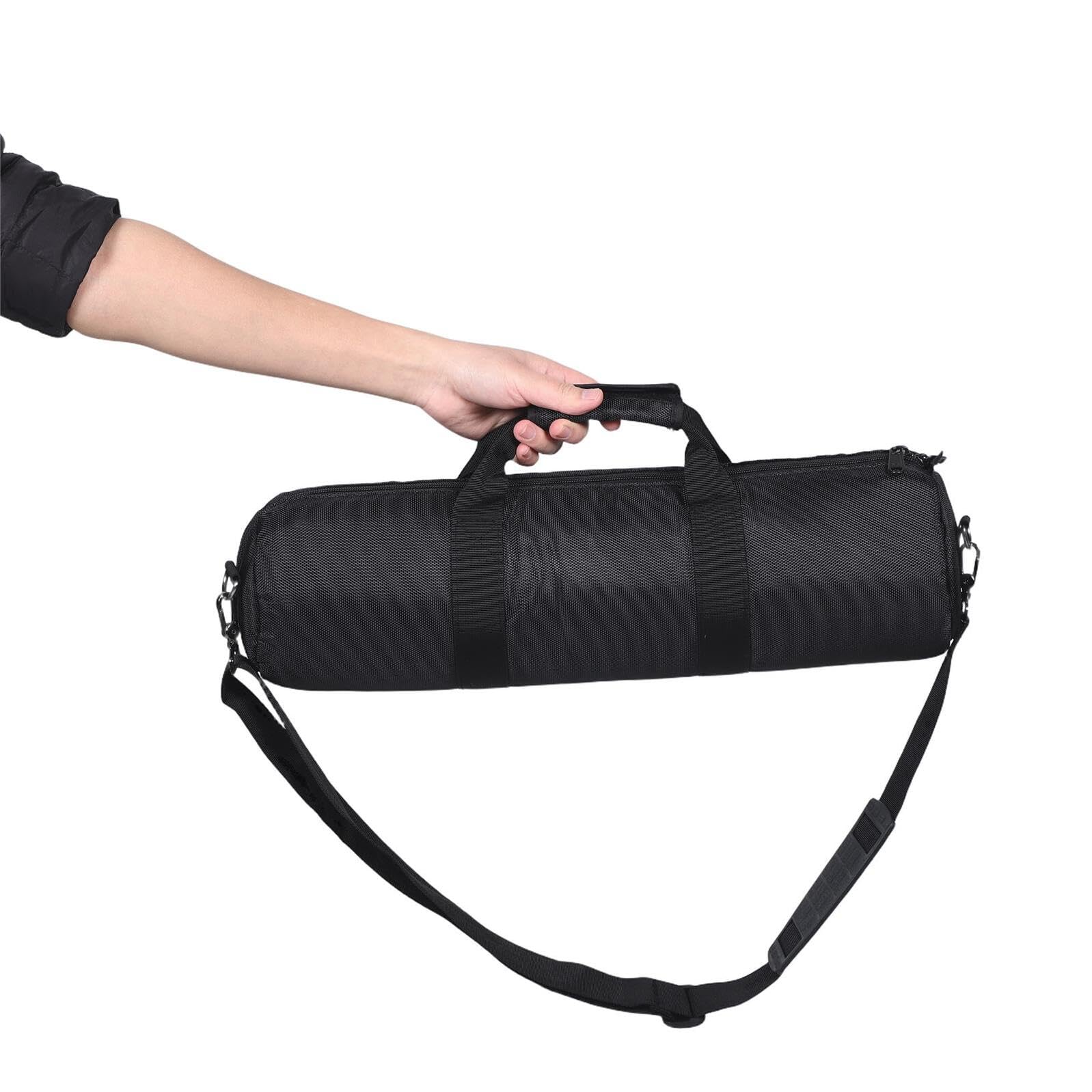 Borsa Cilindrica Nera 50x13cm per Supporto Spartiti Pieghevole | Scelta per Stand Piatti e Utilizzo in Viaggio, Tessuto Leggero, Tracolla Inclusa