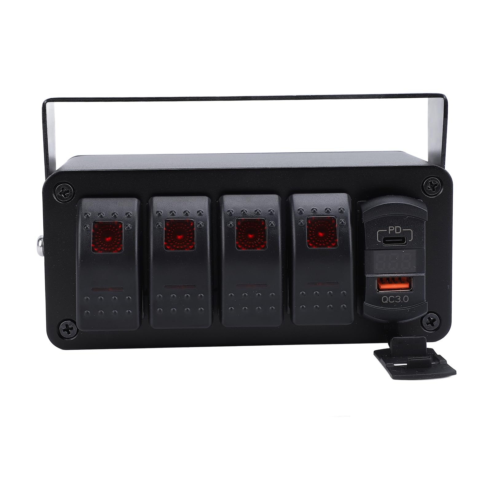 Cuifati 4 Gang Przełącznik Panelem, Aluminiowy Z USB Ładowarką, 12V 24V, | Skrzynka przełączników on-off, 12V 24V DC, PD typ C QC3.0, do samochodów ciężarowych, łodzi RV UTV ATV