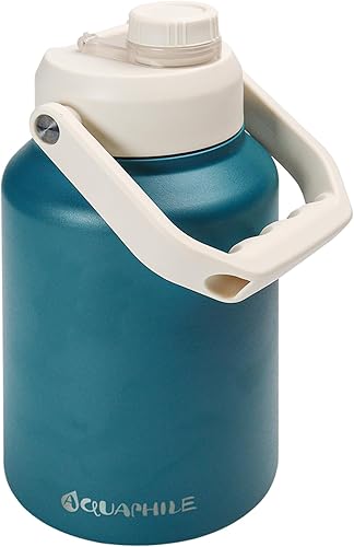 Botella de agua de 64 onzas con asa, jarra de agua aislada al vacío de doble pared de medio galón, termo deportivo de viaje a prueba de fugas,