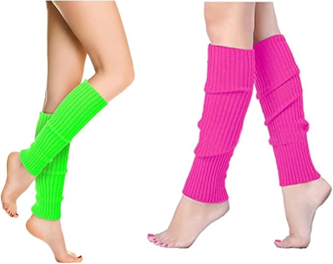 Neon Leg Warmers, 2 Pairs 80s Women Neon Leg Warmers Knit Ribbed Leg