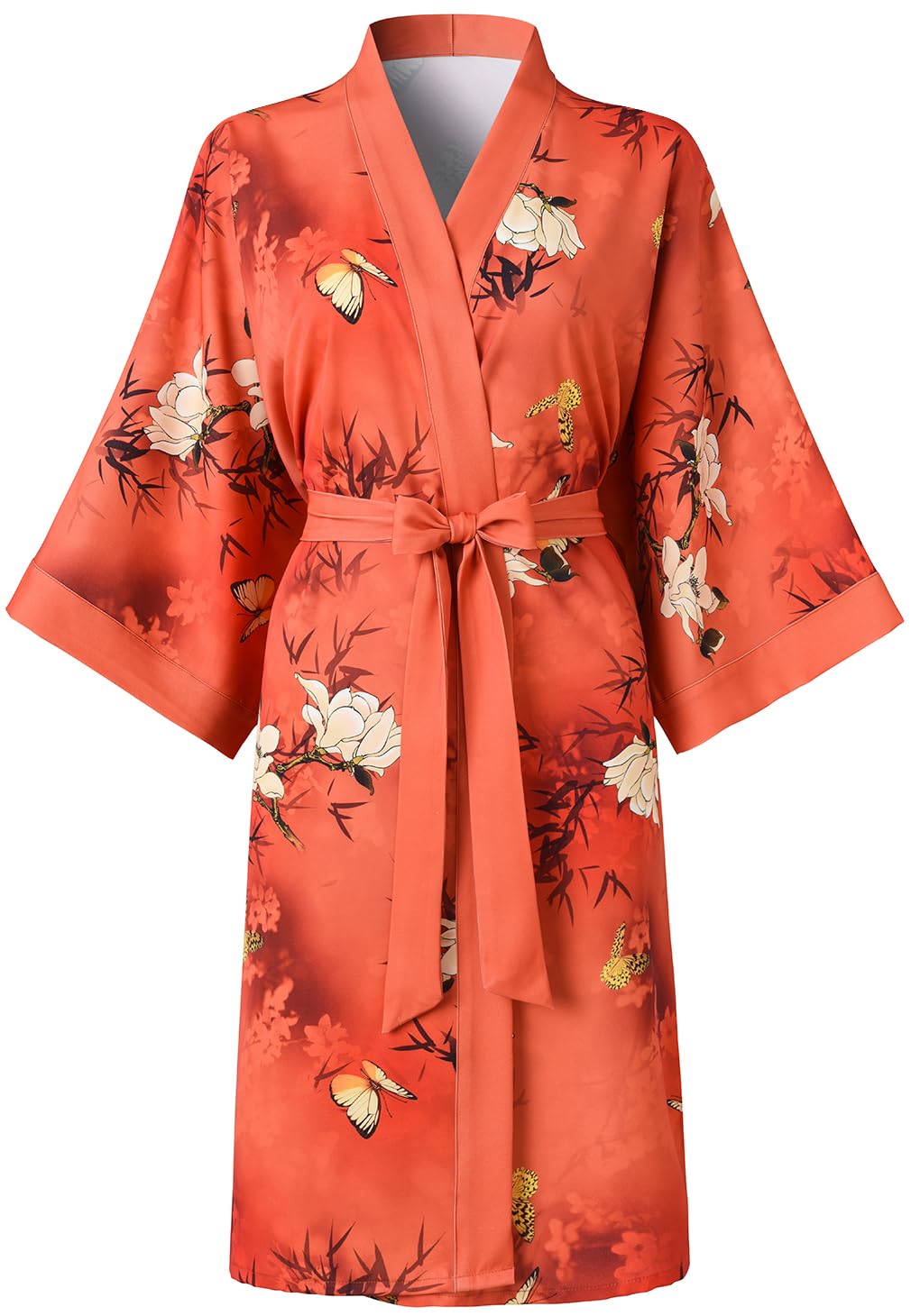 Peignoir kimono court pour femme – Peignoir floral à poche pour femme