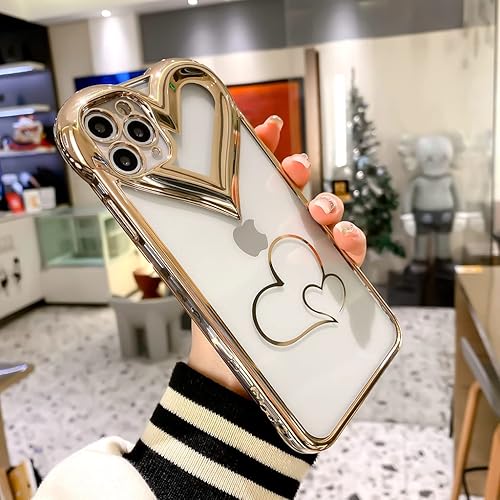 Miniatura 2 de BANAILOA Bonita funda transparente para iPhone 11 Pro Max, funda de lujo con revestimiento brillante 3D para cámara de corazón de amor, diseño