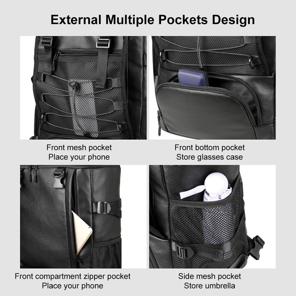 flexman Sac à Dos de Skateboard, Sac Commercial de Voyage en Fitness à Plusieurs Usages avec Plusieurs Poches, 40L de Grande Capacité PU Leather Fashion Ordinateur Portable