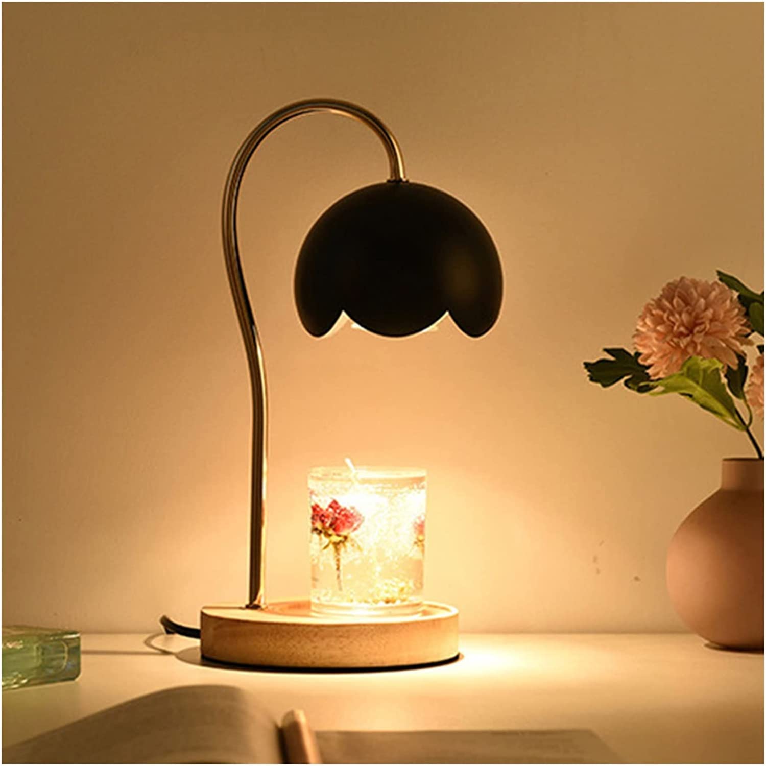 LIOONS Creativo Metallo Fusione Cera Lampada Dimmerabile 35w Candela Lampada Base in Legno Candela più Calda Lampada Aromaterapia Vaso Candela Room Decor