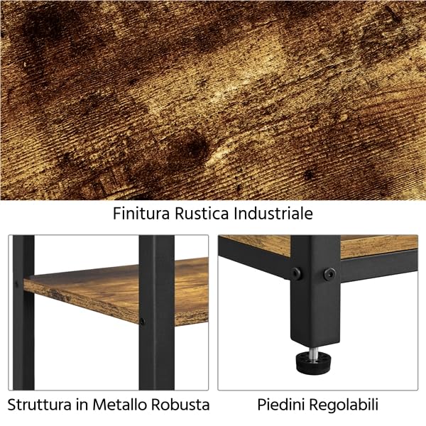 Yaheetech Tavolino da Caffè Vintage Stile Industriale Tavolino Lato a 3 Ripiani Comodino Porta Telefono in Legno e Metallo Tavolino d’Appoggio per Salotto Ingresso Ufficio