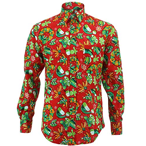 Chemise manches longues de Noël rouge pour vos repas de fêtes en famille
