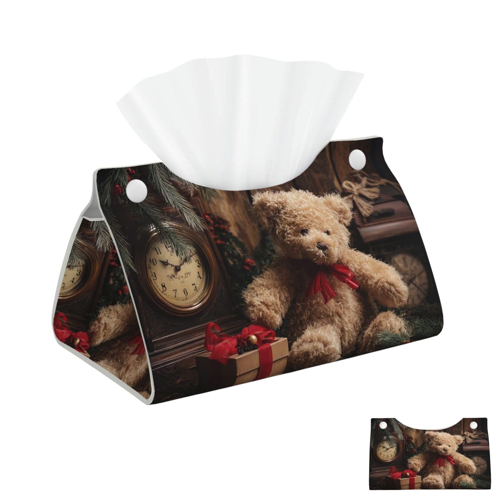 Xmas Tree Branch Bear Doll Tissue Box Cover Square Cube Boxes