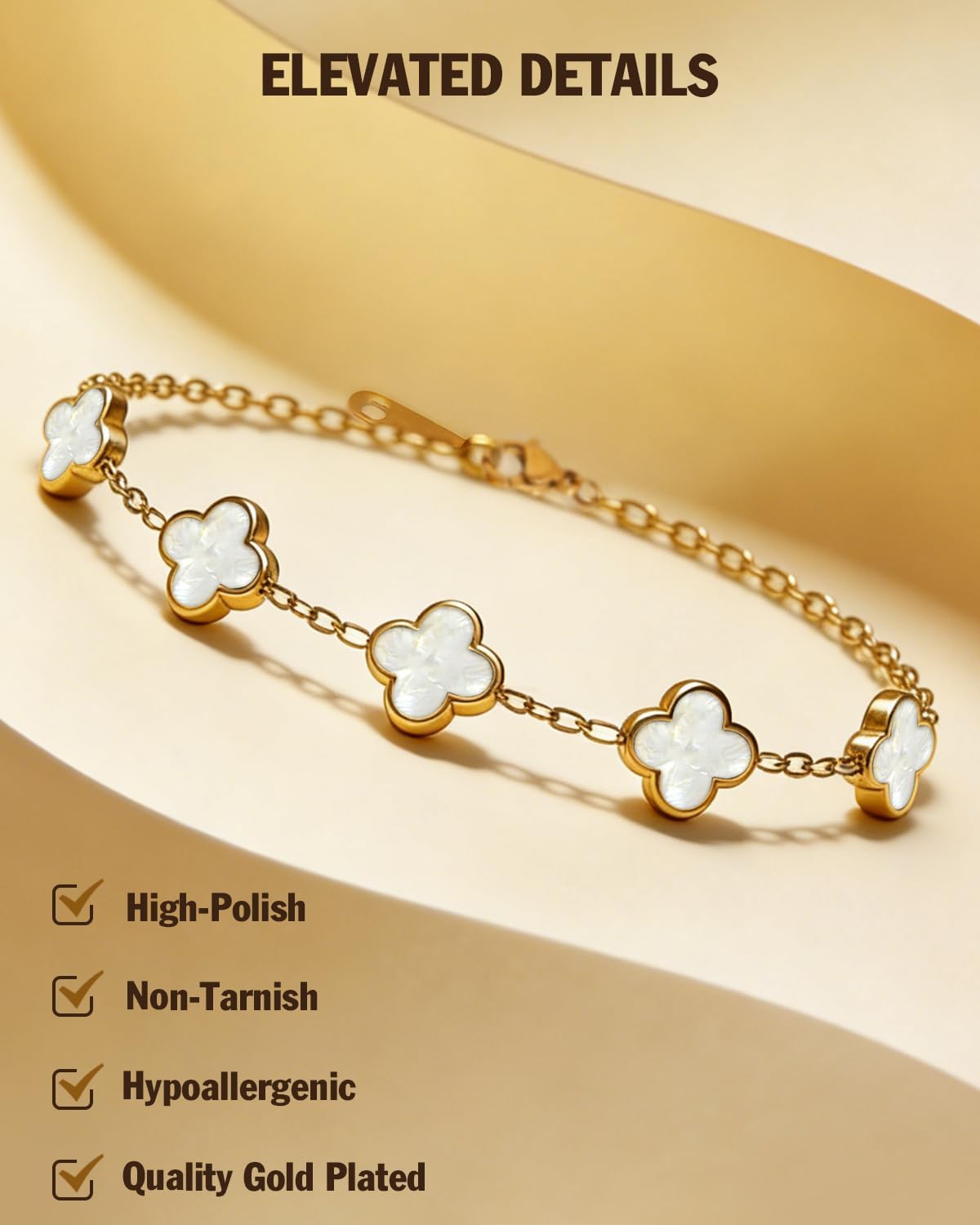 18K Gold Plated Bracelets for Women Non Tarnish, Golden/Red/White/Black Four Leaf Clover Bracelet Charm Bracelets for Women Trendy Valentines Day Gifts for Her - Image 5