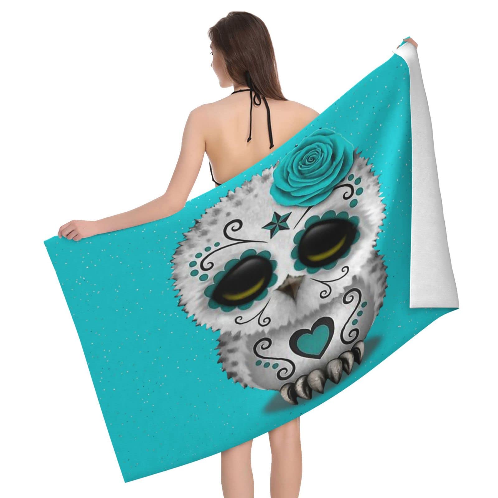 Lawenp Skull Owl Stars Beach Towel, Lightweight Sand Free Quick Dry Microfiber Absorbent Bath Towel for Kids, Adults, Swimming, Bath, Yoga, Pool, Travel, Camping 32"X52"