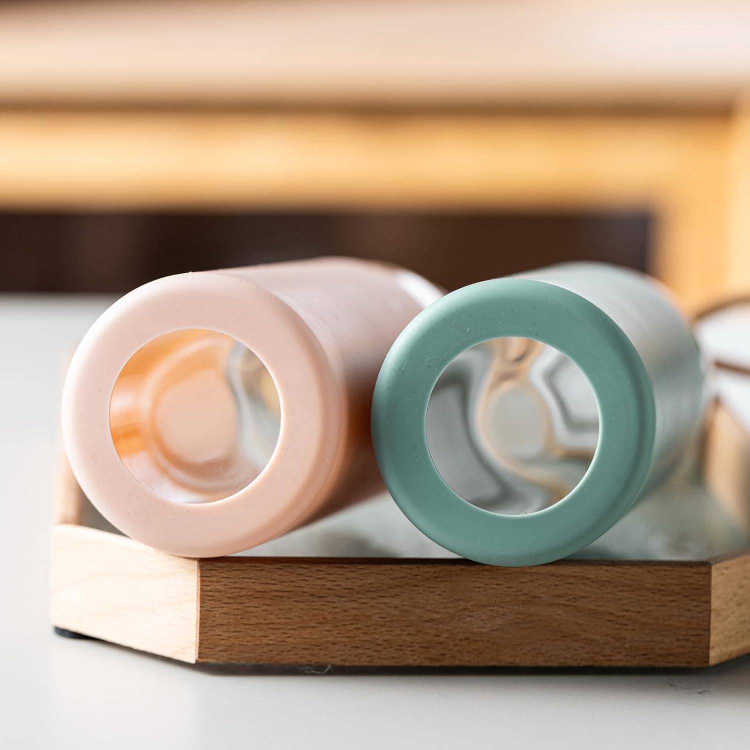 21 oz Borosilicate Glass Water Bottles with Silicone Sleeve & Leak-proof Lid,BPA Free, Dishwasher Safe-Reusable Clear Glass Drinking for Hot and Cold Drinks,Gym Travel Office cu.20.5 ft.(Green+Pink) - Image 7