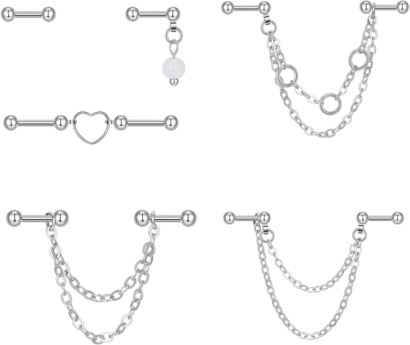 Industrial Piercing Jewelry - Industrial Earrings for Women & Men, 16g & 14g, Surgical Stainless Steel Barbell & Bar Piercing