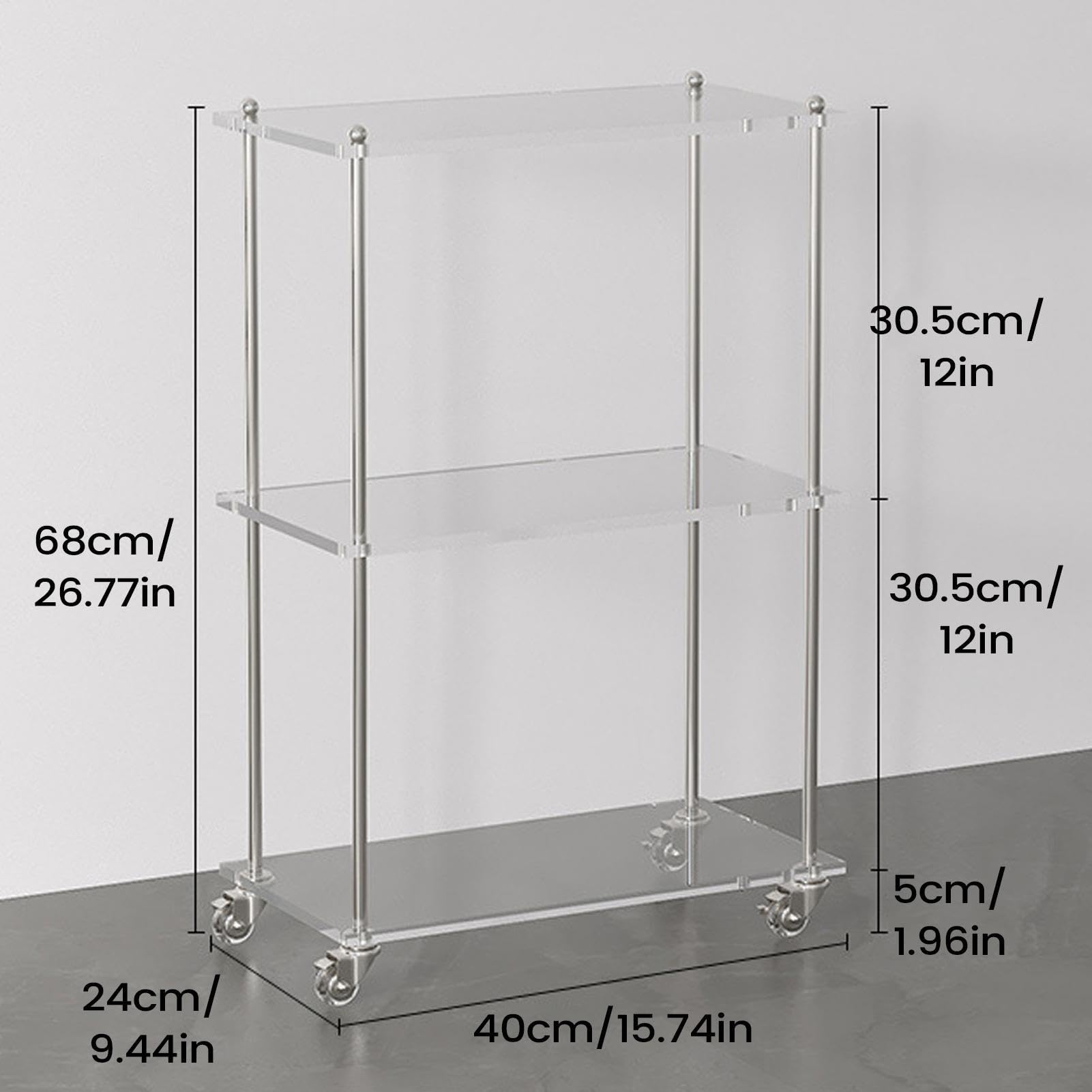 de Acrílico con Ruedas Carrito De Servir De 3 Niveles | Rodante Almacenamiento para Bar para Hogar Cocina Baño Comedor Oficina Boda Hotel Restaurante Escuela Propietarios