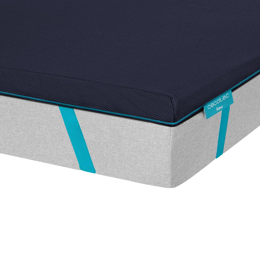 Cecotec Topper Viscoelástico Flow TopSerenity 90x190. Cubrecolchón Sobrecolchón. Viscoelástica 100% de 5 cm de Altura, 4 Correas Elásticas Antideslizantes, Funda Exterior con Cremallera