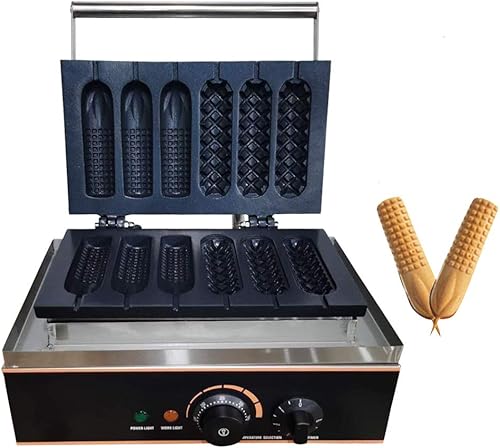 Máquina eléctrica comercial para hacer gofres, 6 unidades, antiadherente, máquina crujiente de acero inoxidable, máquina para hacer salchichas para